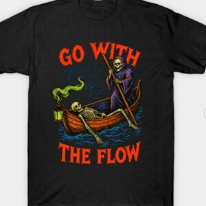 Go With the Flow Skeleton Boat – Dark Humor Grim Ferry Tee T-Shirt